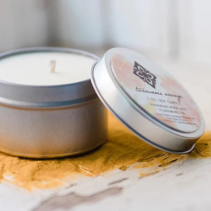 Unearth Malee | Turmeric Orange Travel Candle Tin