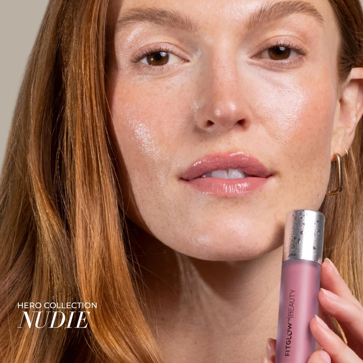 Fitglow Beauty clean makeup Lip Colour Serum Nudie on model