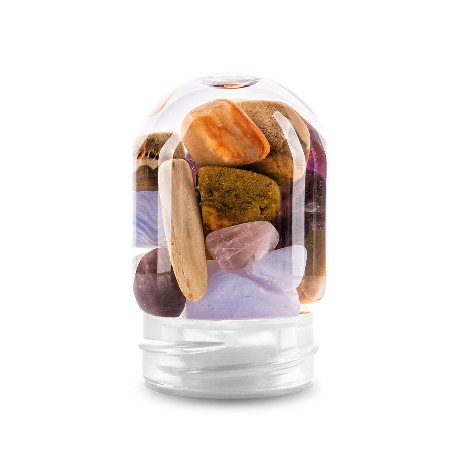 VitaJuwel | GemPod FIVE ELEMENTS w. Chalcedony, Petrified Wood, Amethyst, Rose Quartz & Ocean Jasper